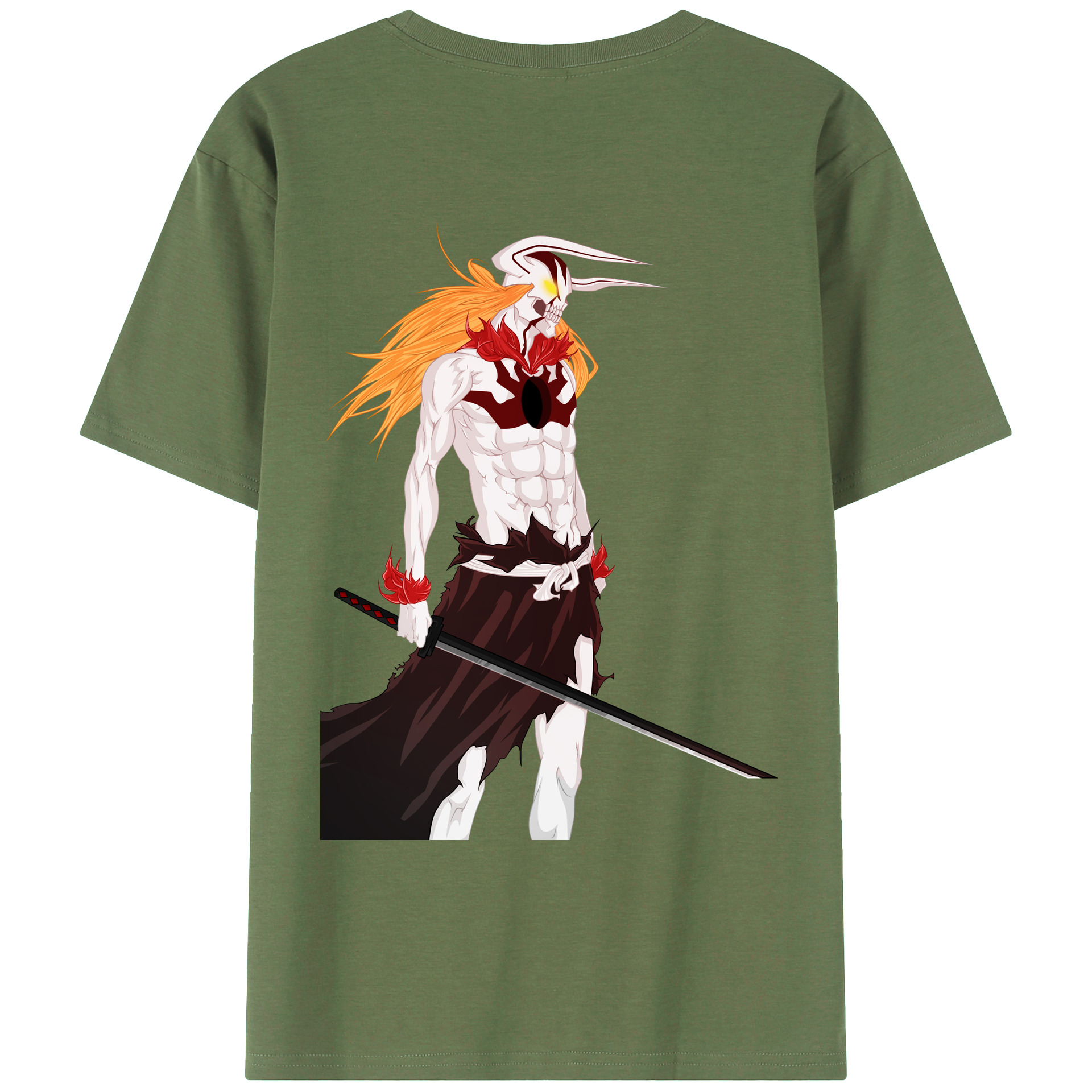 （画像用） ブリーチ 黒崎一護（くろさき いちご）BLEACH Kurosaki Ichigo 綿100％ メンズ半袖Tシャツ（バックプリント） 通気性